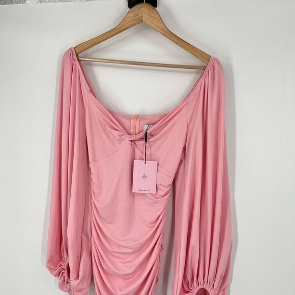 Hello Molly Ruched Bodycon Dress Twist Front Mini Pink Womens Size XS NWT - Picture 6 of 10
